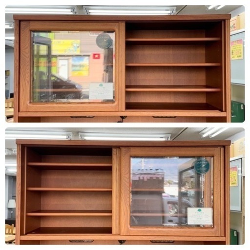【美品‼️】高級国産家具♪ 斎藤家具工業 120cm幅キッチンボード 食器棚 収納家具 ミズナラ材ブラウン 水楢