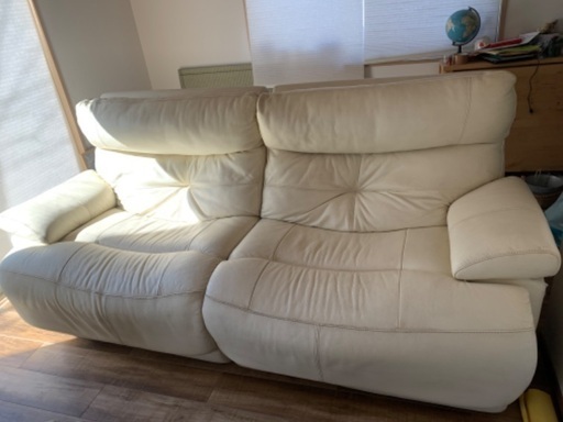 電動リクライニングソファ　本革　ハイバック　ホワイト　幅200