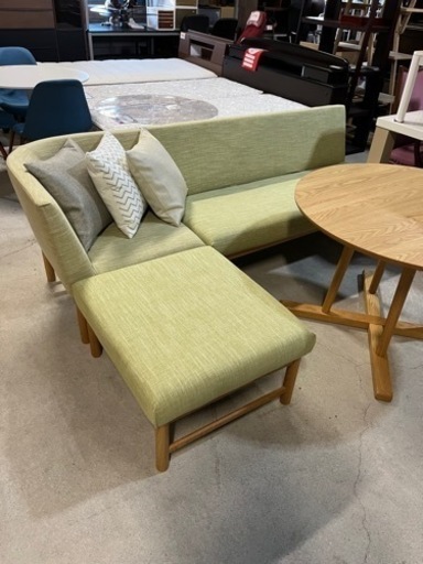 ☆高級家具セット!!☆ 総額38万相当 アクタス 天然木ダイニングセット THYMEシリーズ ラウンドテーブル ソファ コーナーソファ オットマン おまけクッション付き!!