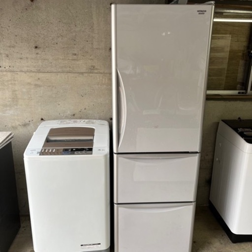 冷蔵庫 洗濯機の2点セット 365L HITACHI R-S370DMV 3ドア 洗濯機 9kg BW-9SV
