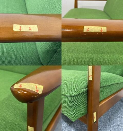 karimoku/カリモク60 Kチェア 2シーター タープグリーン 二人掛けソファ リビングテーブルSセット 中古家具 店頭引取歓迎