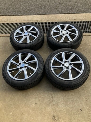 美品　日産 AUTECH ライダー純正16インチホイール メッキ　4本 6J +42 4H 100 RAYS製　ミシュランタイヤ