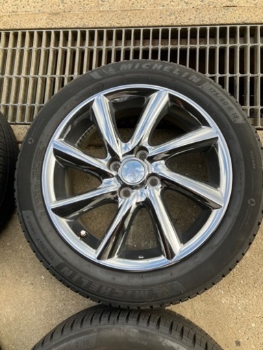 美品　日産 AUTECH ライダー純正16インチホイール メッキ　4本 6J +42 4H 100 RAYS製　ミシュランタイヤ