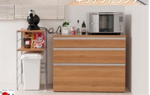 【交渉中【美品】間仕切りステンレス天板キッチンカウンター　引き出し収納　ナチュラル木目