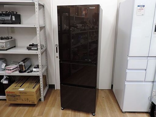 (Y) 北大前! 札幌 引取 パナソニック 冷蔵庫 NR-C340GC-T 2019年製 335L ダークブラウン 3ドア フルフラットガラスドア Panasonic 冷凍庫 札幌発 2036055