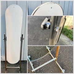 ■全身鏡 スタンドミラー サビあり■キャスター付き可動式 かがみ■（約）幅42 奥行40 高さ152 cm■アンティーク 昭和レトロ ヴィンテージの画像