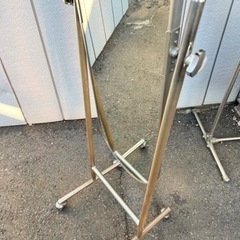 ■全身鏡 スタンドミラー サビあり■キャスター付き可動式 かがみ■（約）幅42 奥行40 高さ152 cm■アンティーク 昭和レトロ ヴィンテージの画像
