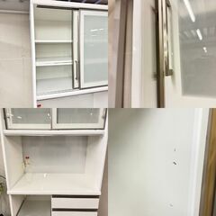 W 16091  ユーアイ 2枚ガラス扉キッチンボード　食器棚 幅89cm   ◆大阪市内・東大阪市他 5,000円以上ご購入で無料配達いたします！◆ ※京都・高槻・枚方方面◆神戸・西宮・尼崎方面◆奈良方面、大阪南部方面　それぞれ条件付き無料配送あり！            