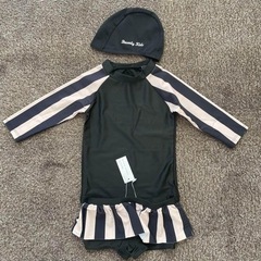 (カエナリエ) 子供 セパレート 水着 ラッシュガード 黒 ストライプ ターバンの画像