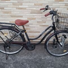 中古LEDオートライト6段変速自転車★26インチ★ブラック※注※配達地域限定★ ◇ディバインBAA LEDオートライト 軽快車 26インチ 6段