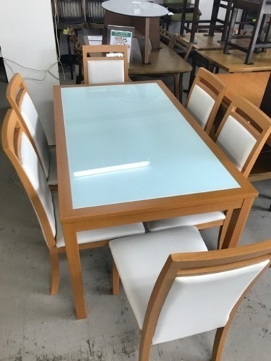 取引場所　南観音　O 2402-338 ニトリ　ダイニングテーブルセット　イス6脚セット　バラ売り不可　汚れ　キズあり　テーブルに引き出しあり