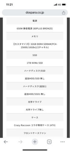 ドスパラ クレイジーラクーン CRコラボPC