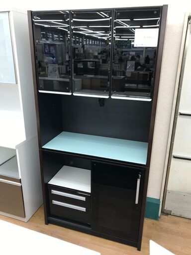 ★ジモティ割あり★  食器棚 ブラック H201×W100×D45 クリーニング済み KJ4324
