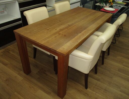 R218 天然木 ダイニング5点セット、Oliver製 肘掛け椅子 4脚セット、幅160cm Used