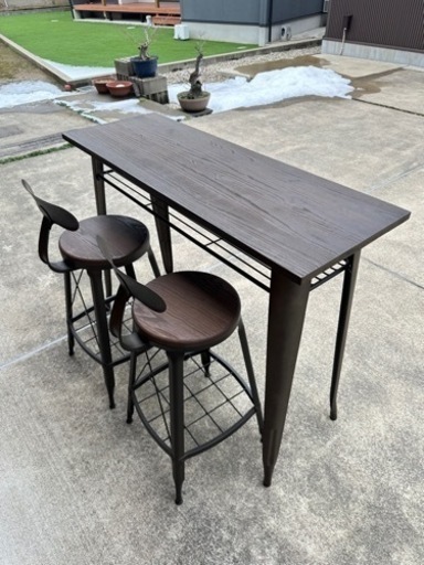 アイアン　カンターテーブル ハイチェア2脚　3点セット