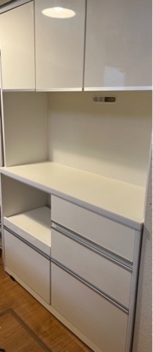 家具 食器棚 オープンボード キッチンボード 120 引き出し 炊飯器スライド コンセント 3枚扉 表面鏡面仕上げ