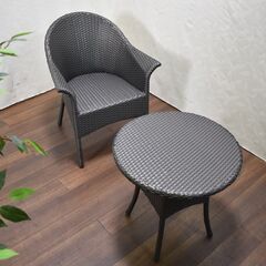 【ヤ取終了9/2】≪zyt1337ジ≫ 人工ラタン ガーデンテーブル エクステリア/ガーデニング/テラス/リゾート/アジア/丸テーブル/机 50908-03の画像