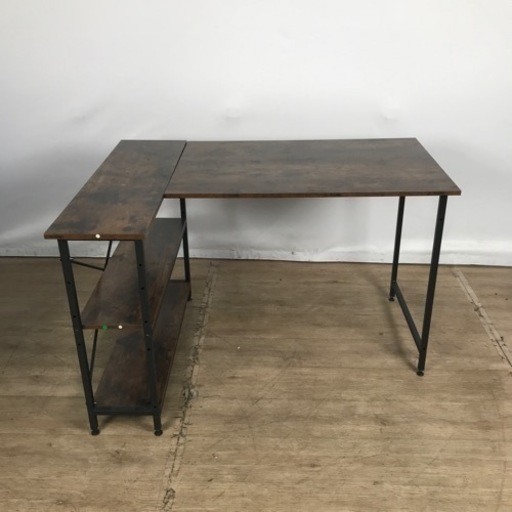 【美品】L字デスク　パソコンデスク　学習机　机　デスク　棚付き　（374844）