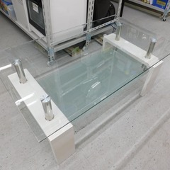売約済！【恵庭】不二貿易　センターテーブル　フォーカス　ガラステーブル　ローテーブル　ホワイト　中古品　PayPay支払いOK！の画像