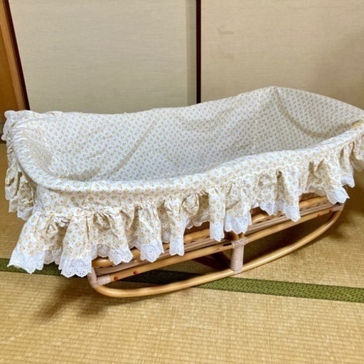 ラタンベビーベッド　籐ゆりかご　昭和レトロ★