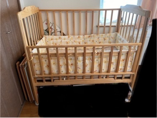 値下げ！　カトージ　ベビーベッド　ハイタイプ　ナチュラル　敷布団付き
