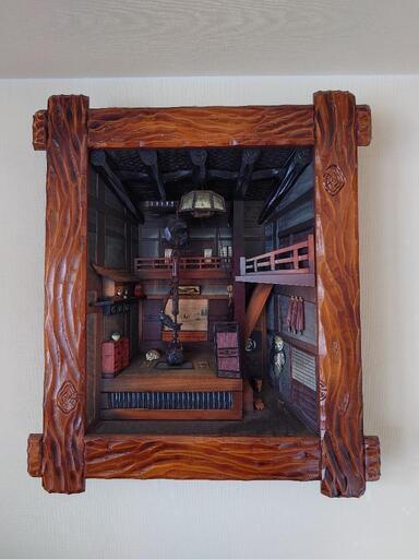 田中徳斎 古民家立体額 田中徳斎 作 木彫古民家立体額