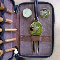 ☆HEMING'S ヘミングス ゴルフティー グリーンフォーク グリーンマーカー ゴルフマーカー レザーケース付き 札幌 北20条店の画像