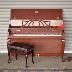 ≪yt1133ジ≫ 希少 KAWAI/カワイ アップライトピアノ 505F 米国組立/USA 猫脚/家具調/木目/ブラウン 椅子付 現状品 60211-02の画像