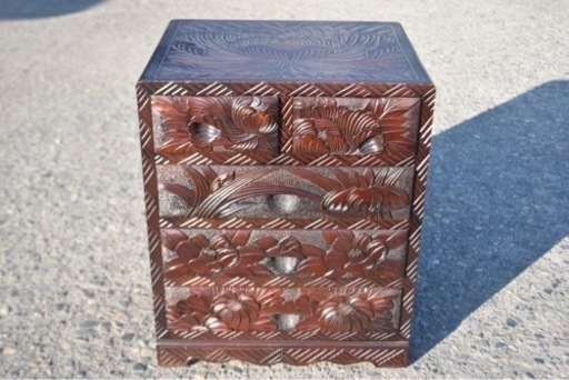 【日光彫り】　引き出し　彫刻　伝統工芸　　小物収納　棚　古道具　工芸品