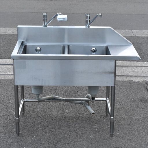【ヤ取終了2/26】≪yt1137ジ≫ ステンレス製 2槽式ソイルドシンク 幅122cm シングル混合水栓/2口 バックガード有 SX703T 店舗/厨房/設備 60128-13