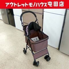 使用感少 ペットカート ブラウン×ドット ペットキャリー 折りた...
