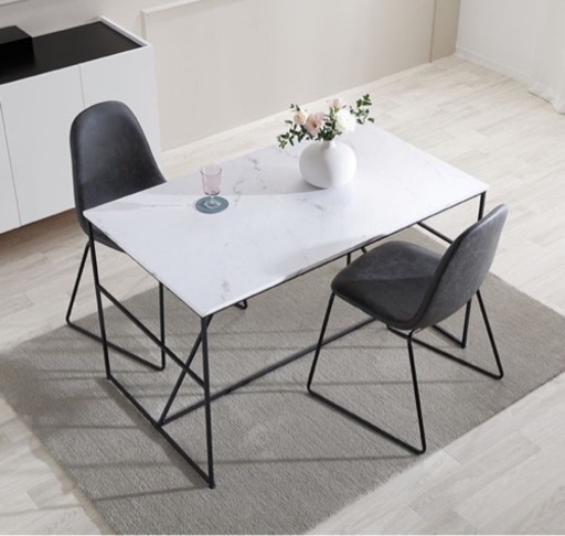 【LOWYA】キレイ目シンプルダイニングテーブルセット3点