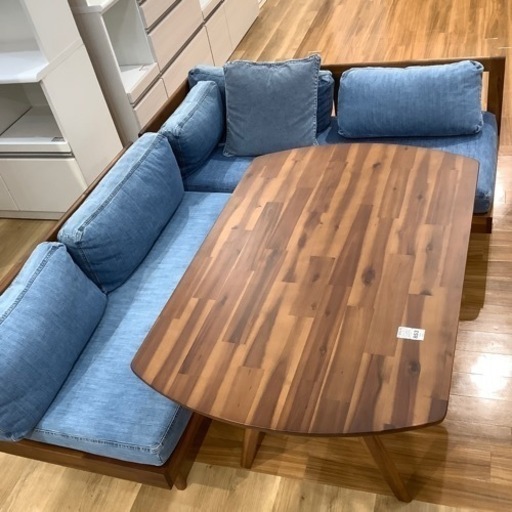 【トレファク神戸南店】UNICO デニム生地ソファーダイニング3点セット【取りに来られる方限定】