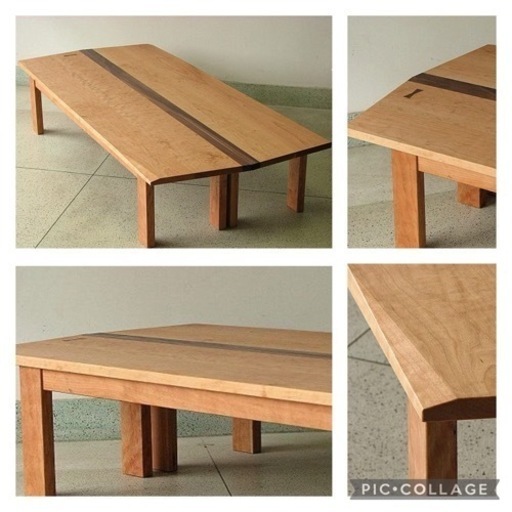 引取限定 ツインローテーブル 座卓 無垢 チェリー材 ウォールナット材