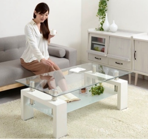 【美品】ガラステーブル　ホワイト