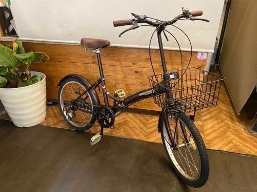 カゴ付き折りたたみ自転車　20インチ6速　ブラウン