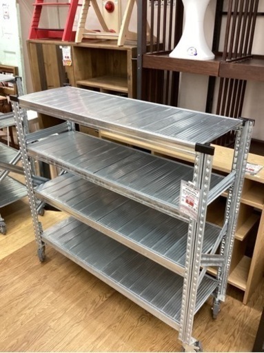 KB-48【新入荷　リサイクル品】在庫多数有り！！ メタルシステム　スチールシェルフ　キャスター付き1280