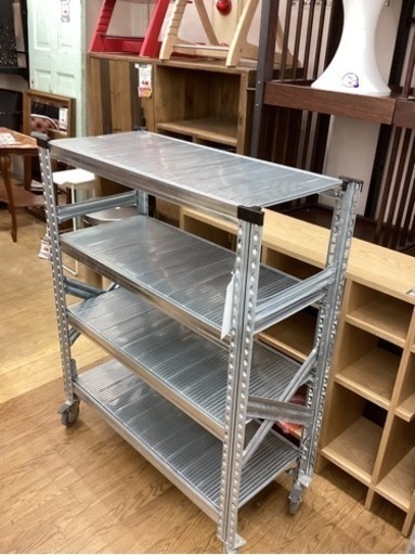 KB-49【新入荷　リサイクル品】メタルシステム　スチールシェルフ　キャスター付き980