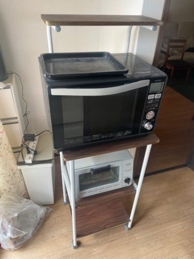 【受渡し者確定済】キッチンラック　レンジ台　炊飯器台　木目　ブラウン