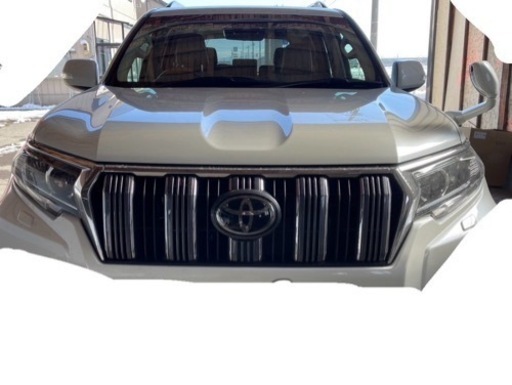 150後期ランクルプラド　純正メッキフロント　ヘッドライトガーニッシュ　リアガーニッシュ　おまけで純正ハンドル付き５点セット！！