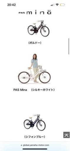 電動自転車　バッテリー充電器つき　Pas Minaシフォンブルー