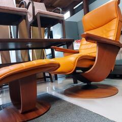 お取り引き中】カリモク ファースト 牛革オットマン付きシングルソファー