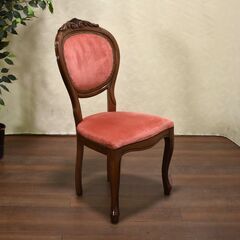 ≪zyt1345ジ≫ アンティーク調 猫脚ダイニングチェア 布張り ピンク ガブリオールレッグ/彫刻/イタリア/クラシック家具 背面破れ 60114-11の画像