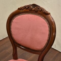 ≪zyt1346ジ≫『複数出品』アンティーク調 猫脚ダイニングチェア 布張り ピンク ガブリオールレッグ/彫刻/イタリア/クラシック家具 60114-12の画像
