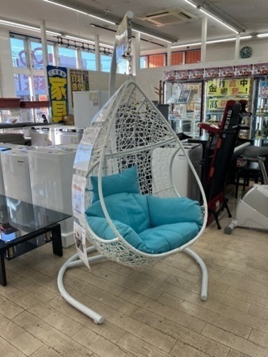 ✨希少!!?️南国?️ハンキングチェア✨エッグチェア✨定価79,800円✨ターコイズブルー✨ホワイト✨デザイナーズ✨吊り下げ✨ラタン✨