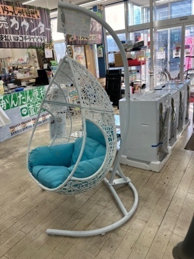 ✨希少!!?️南国?️ハンキングチェア✨エッグチェア✨定価79,800円✨ターコイズブルー✨ホワイト✨デザイナーズ✨吊り下げ✨ラタン✨