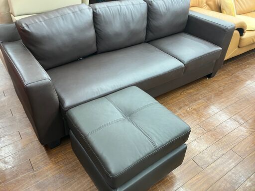 カウチソファ 3Pソファ オットマン付き L字ソファ ブラウン 茶色系 No.641● ※現金、クレジット、スマホ決済対応※