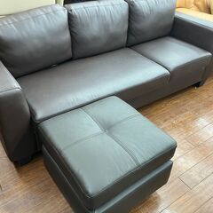 カウチソファ 3Pソファ オットマン付き L字ソファ ブラウン ...
