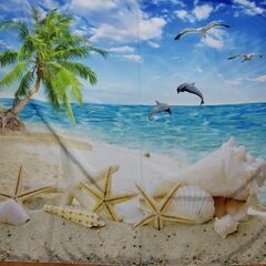 タペストリー　150cm x 130cm　イルカ　カモメ　海辺