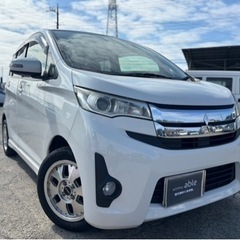 H25年式 三菱 EKカスタム ターボ★支払い総額11.8万円★車検付 即日納車可能  フルセグTV ナビ バックカメラ 社外アルミ スマートキー エアコンバッチリ♪の画像